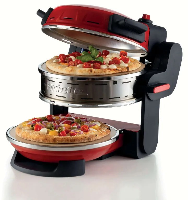 Cuptor dublu pentru pizza Ariete PIZZERIA 0927/00, 2300W, 32 cm, 2 termostate pana la 400C, 5 trepte, 2 placi de piatra, Acoperire antiaderenta, Rosu