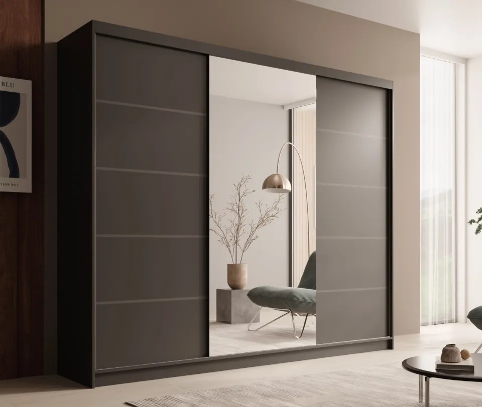 Dulap cu usi glisante si oglinda, 250x58x215 cm, Etna 250, ADRK Furniture (Culoare: Negru / Alb)