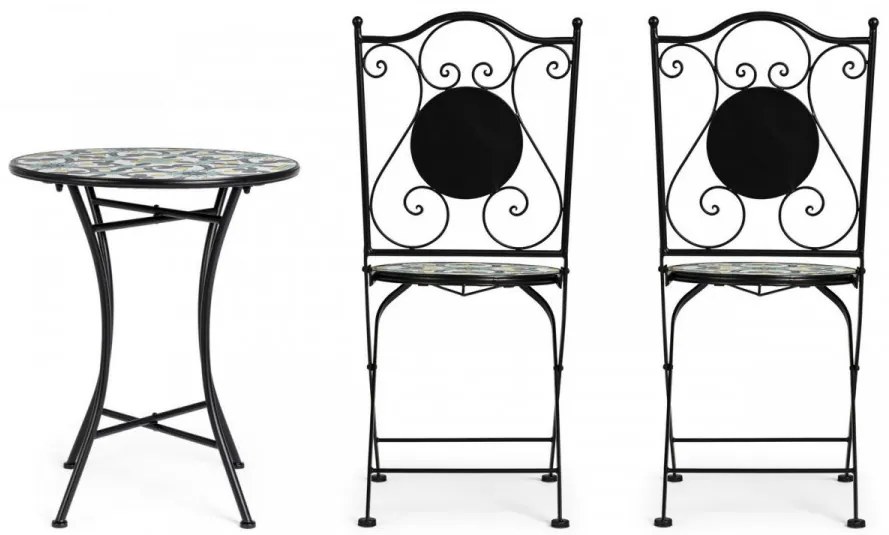 Set masa si scaune pliabile pentru gradina 3 piese multicolor din metal si ceramica, Positano Bizzotto