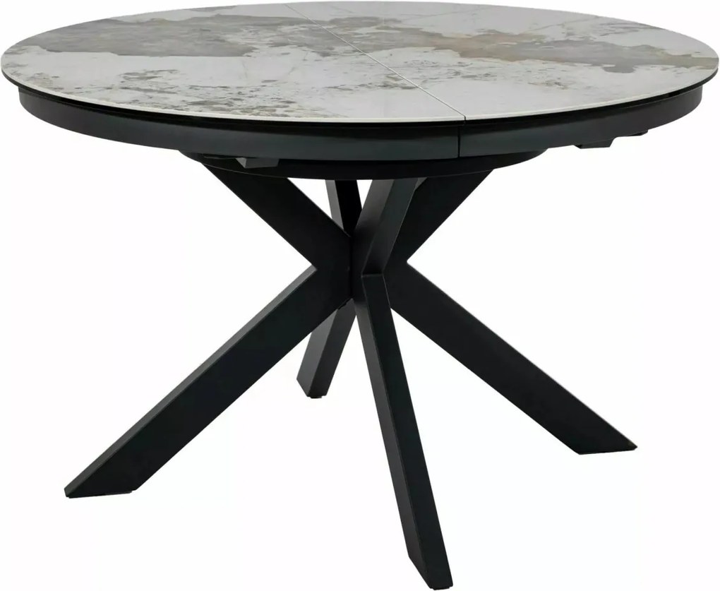 Masa extensibila Porto Ceramic alb lucios/negru mat L120-160xl120 cm