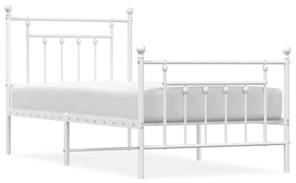 353597 vidaXL Cadru de pat metalic cu tăblie de cap/picioare, alb, 90x200 cm