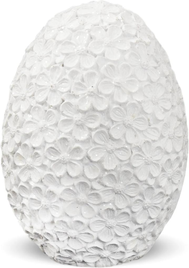 Decoratiune ou, alb, model floral, 9x6.5 cm