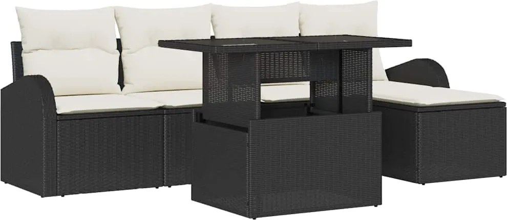 vidaXL Set de canapele pentru grădină cu pernă 6 pcs Negru Rattan poli