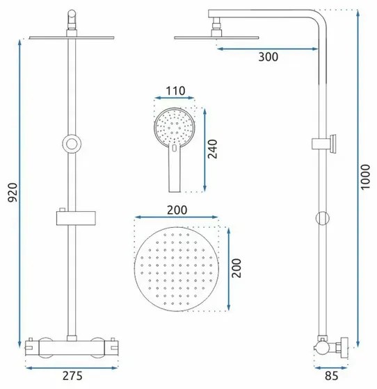 Coloana de dus cu baterie termostatata Rea Bliss negru mat