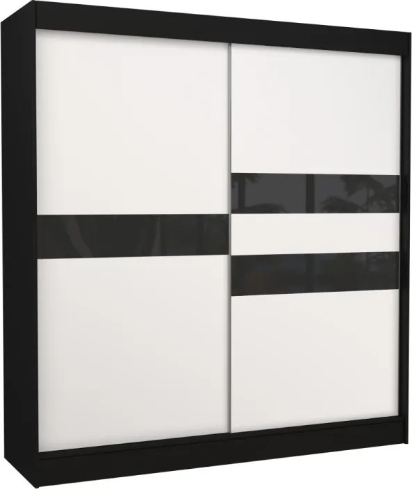 Dulap cu usi glisante 200x215 cm, Batia, ADRK Furniture (Culoare: Negru / Alb / Gri Lacobel)