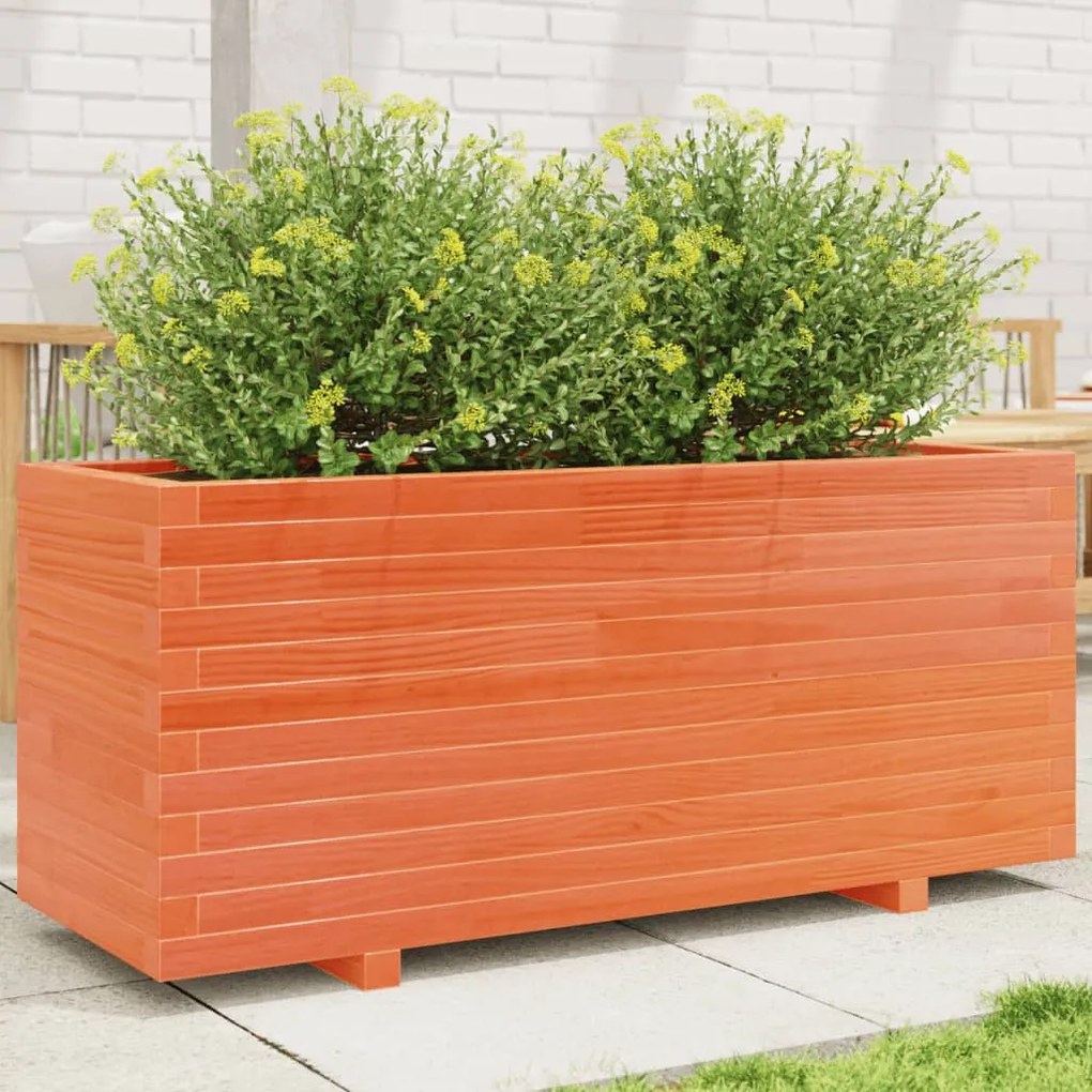 vidaXL Jardinieră grădină, maro ceruit, 110x40x49,5 cm, lemn masiv pin