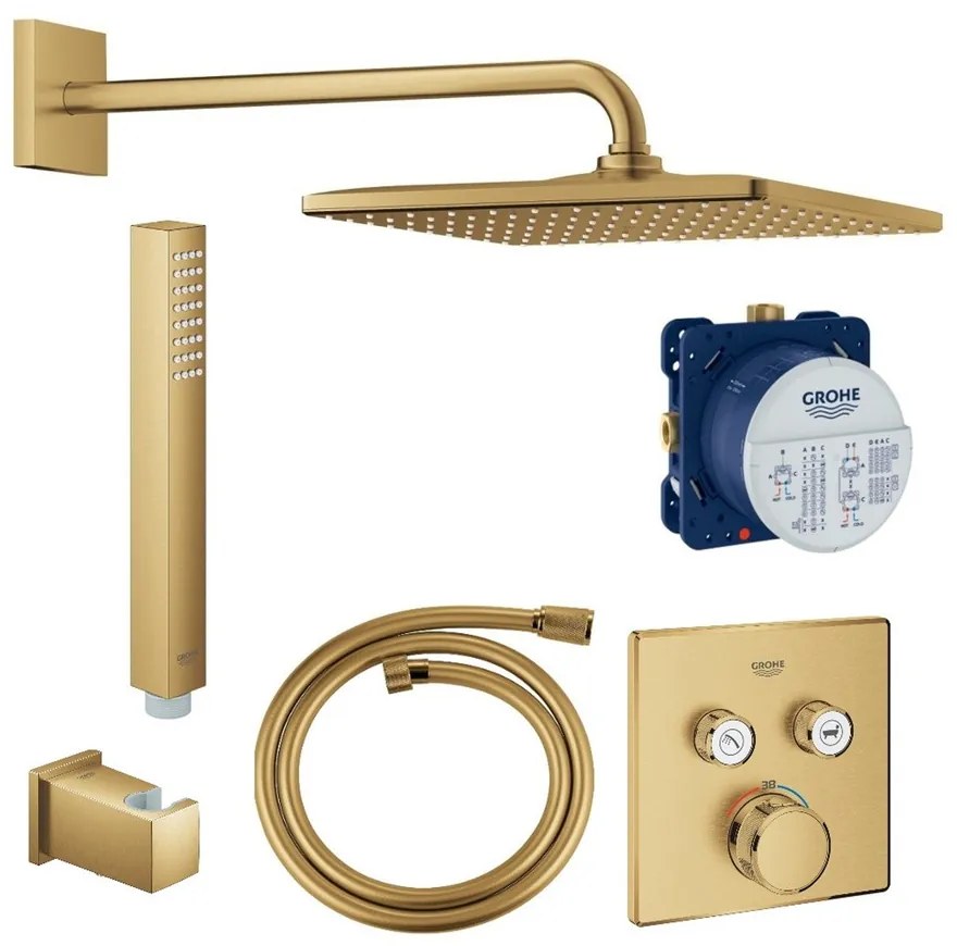 Sistem de dus incastrat Grohe Grohterm SmartControl Rainshower cu termostat auriu periat Cool Sunrise