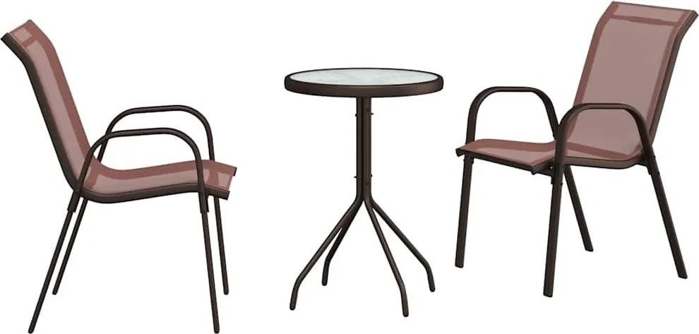 vidaXL Set Bistro de Grădină 3 pcs Maro Oțel