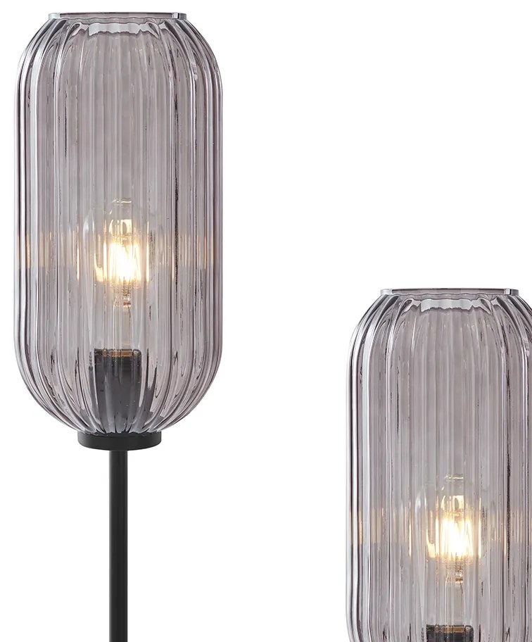 Lampă de podea Art Deco neagră cu sticlă fumurie cu 2 lumini - Rid