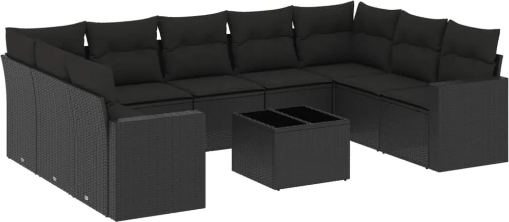 vidaXL Set canapele de grădină cu perne, 10 piese, negru, poliratan