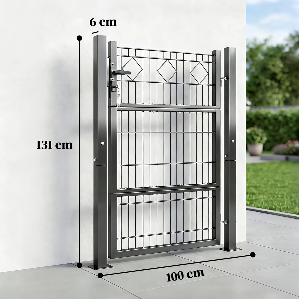 Outsunny Poartă de grădină din metal galvanizat, ușă de grădină cu mâner, încuietoare cu chei închisă, poartă 100x131cm gri închis | Aosom Romania