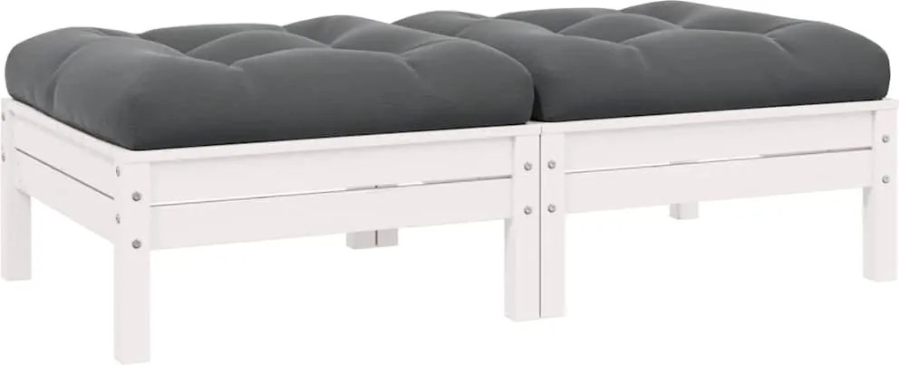 vidaXL Canapea de grădină cu 2 locuri, cu perne, alb, lemn masiv pin