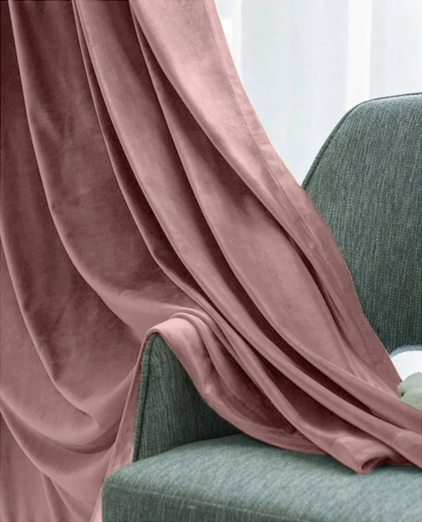 Draperie din catifea cu inele, Premium, densitate 700 g/ml, Roz pudra