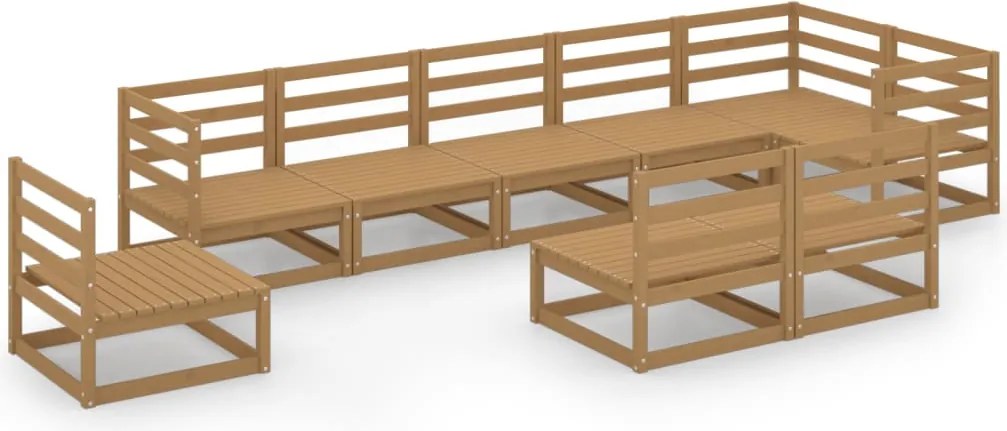 vidaXL Set mobilier de grădină, 9 piese, maro miere, lemn masiv de pin
