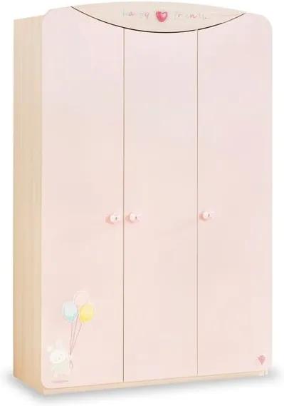 Șifonier Baby Girl 3 Doors Wardrobe, roz deschis