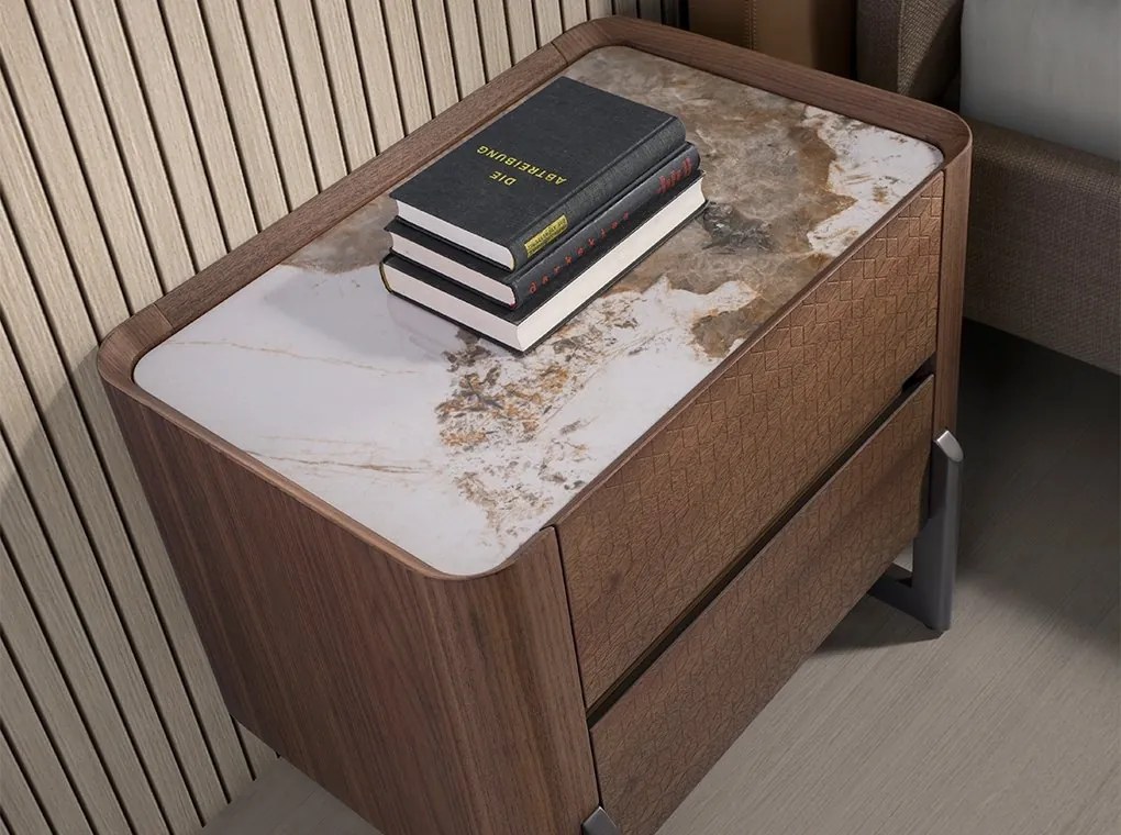 Noptiera 2 sertare deosebita design LUX Walnut-Marble