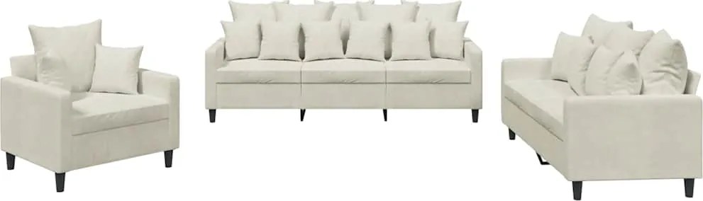 vidaXL Set de canapele cu perne, 3 piese, crem, catifea