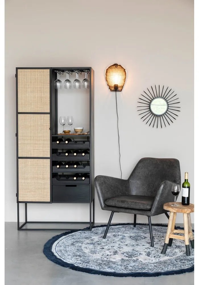 Dulap vinotecă din ratan negru pentru 16 sticle, 80x175 cm Guuji - White Label