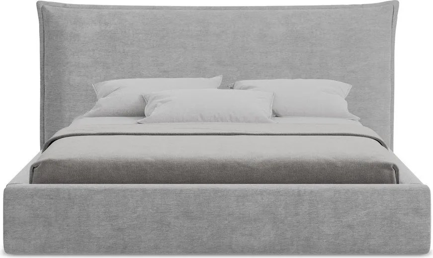 Pat matrimonial gri deschis tapițat cu spațiu de depozitare cu somieră 180x200 cm Esala – Makamii