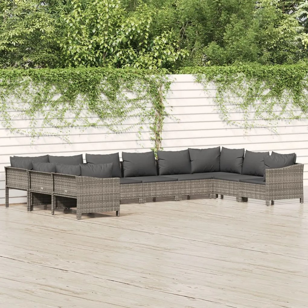 vidaXL Set mobilier de grădină cu perne, 10 piese, gri, poliratan