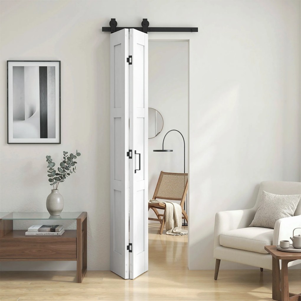 HOMCOM Ușă Culisantă Pliabilă pentru Interior 71.2x213.4cm, Șină Silențioasă din Oțel, Mâner, Ghidaj, Role, Ușă de Interior Rustică, din MDF și Lemn de Pin, Impermeabilă, pentru Bucătărie, Baie | Aosom Romania