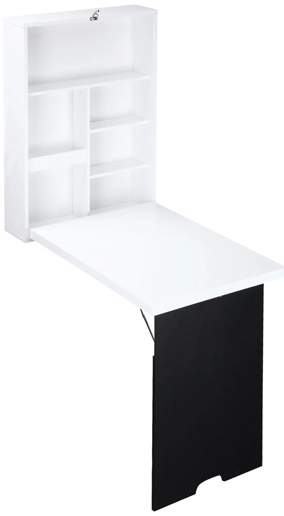 HOMCOM Birou de perete, blat pliabil, 5 rafturi, 60x94,5x147cm, Negru/Alb | Aosom Romania