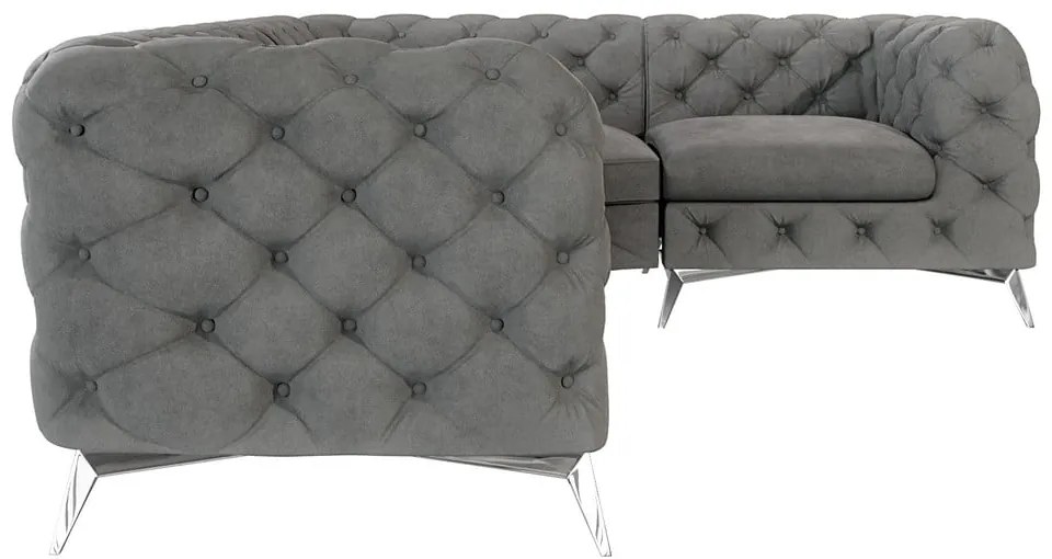 Colțar gri cu tapițerie din catifea (cu colț pe partea dreaptă/în formă de ”L”) Chelsea – Ropez
