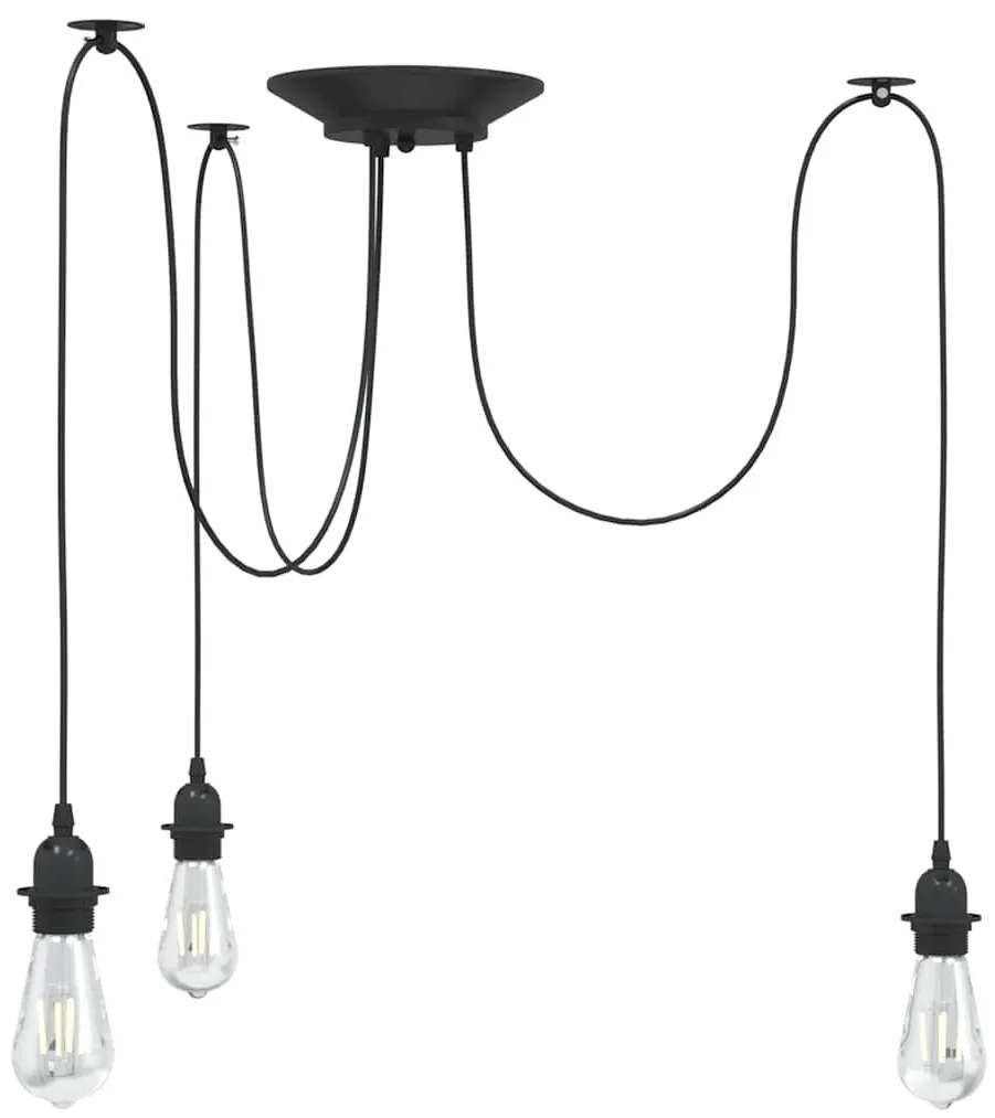 vidaXL Lampă suspendată cu 3 suporturi E27 metal negru