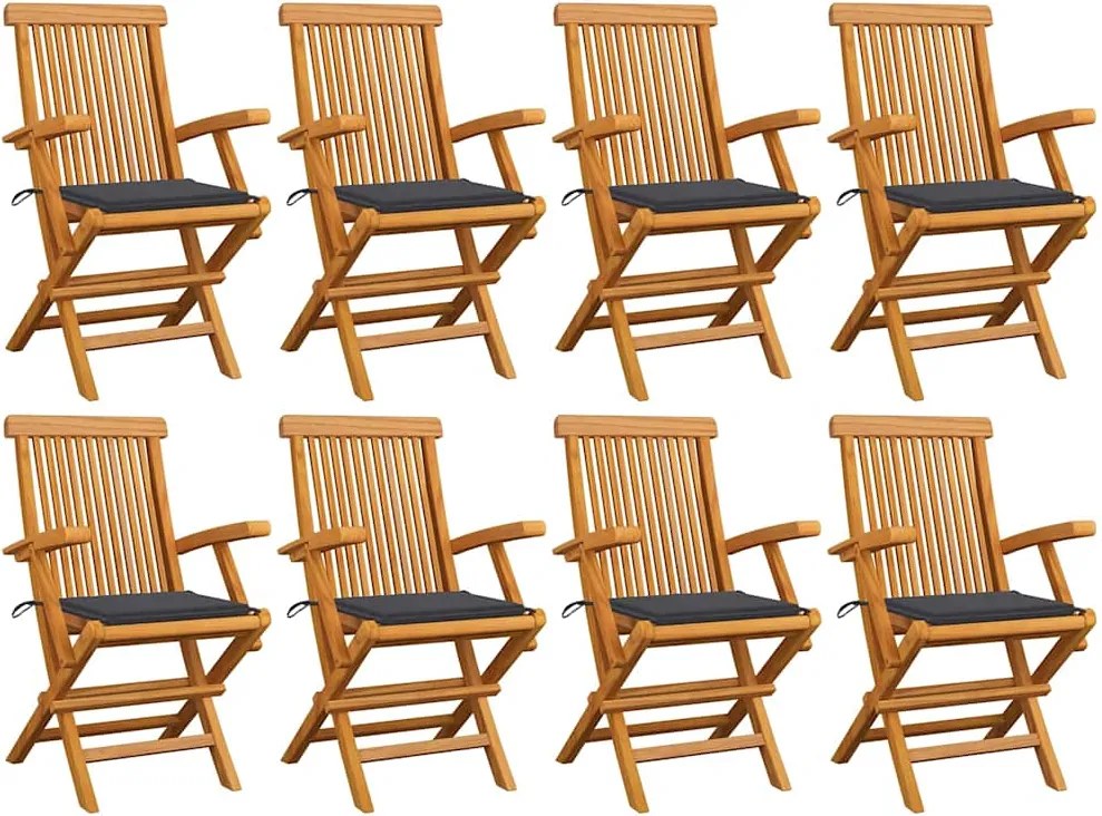 vidaXL Scaune de grădină cu perne antracit, 8 buc., lemn masiv de tec