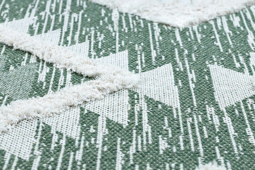 Covor ECO SISAL BOHO MOROC Caro 22312 franjuri - două niveluri de lână verde / cremă, covor reciclat