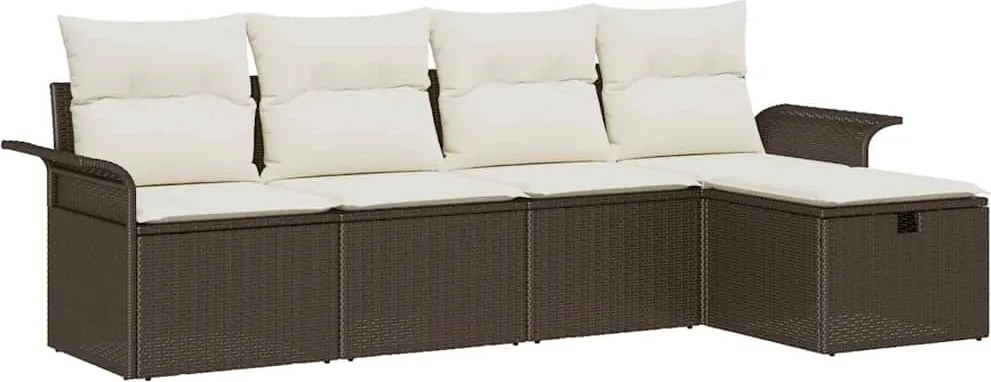 vidaXL Set de canapele pentru grădină cu pernă 5 pcs Maro Rattan poli