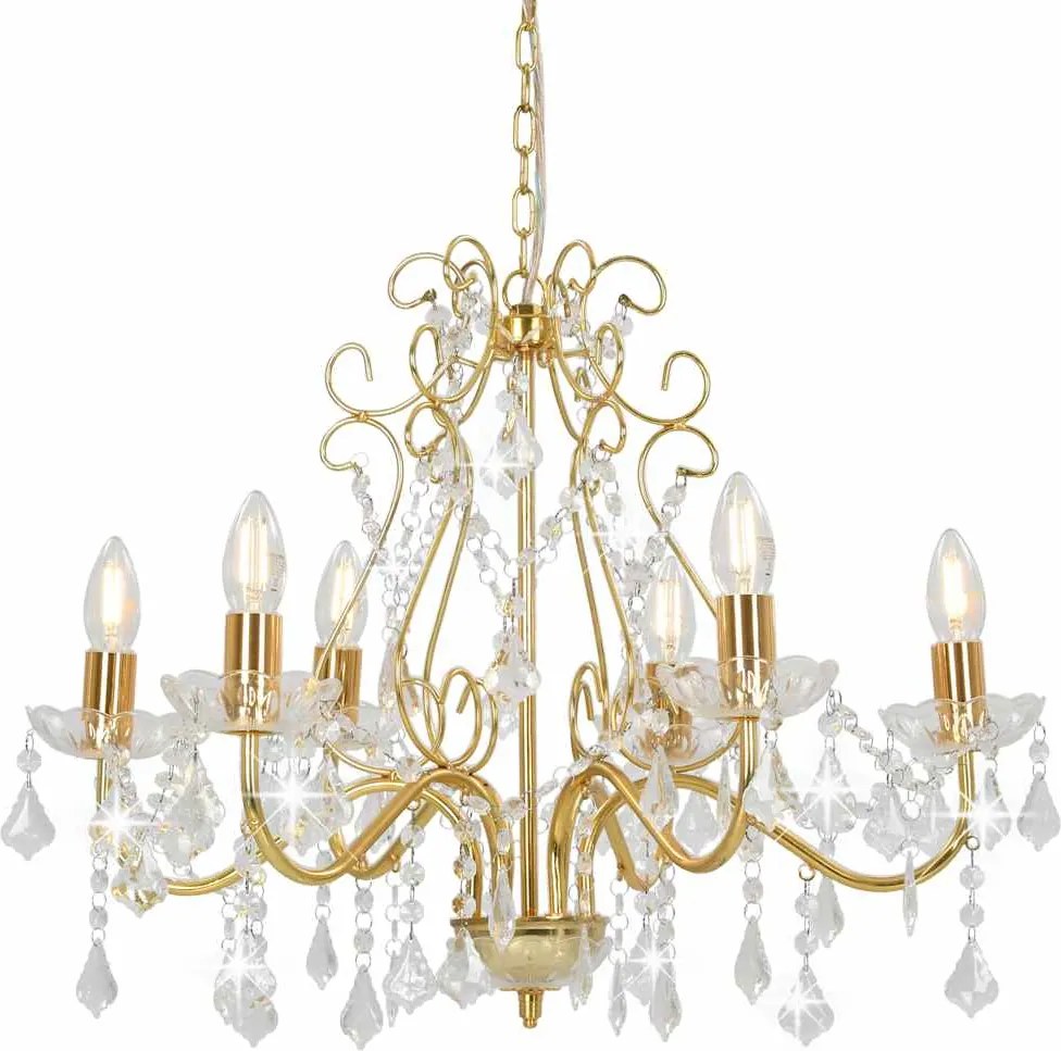 vidaXL Candelabru cu mărgele de cristal, auriu, rotund, 6 x E14