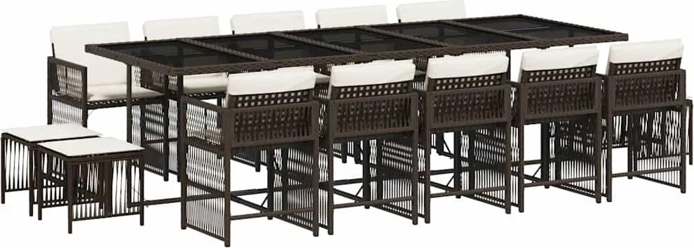 vidaXL Set mobilier de grădină cu perne, 15 piese, maro, poliratan