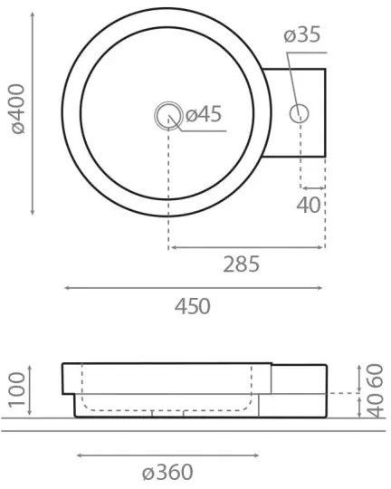 Bathco 00338 - Lavoar ICONO pentru blat, 40x45 cm, piatră/bej