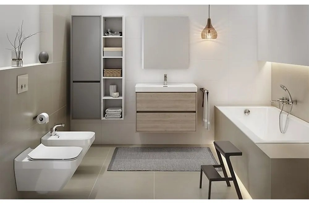 Dulap baie suspendat Cersanit Crea pentru lavoar incastrabil, 80 cm, stejar Stejar