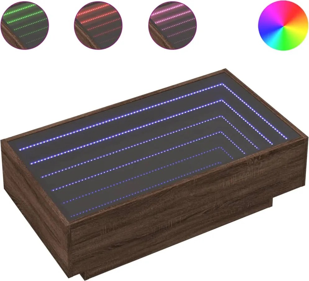 vidaXL Măsuță de cafea cu LED stejar maro 90x50x30 cm lemn prelucrat
