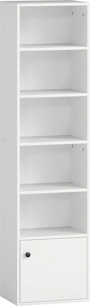 HOMCOM Bibliotecă verticală cu 6 niveluri și dulap, pentru living, dormitor și birou, 40x30x156 cm, albă | Aosom Romania