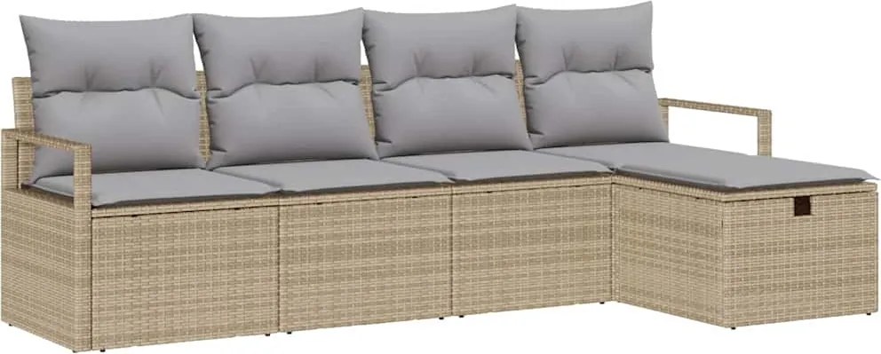 vidaXL Set de canapele pentru grădină cu pernă 5 pcs Bej Rattan poli