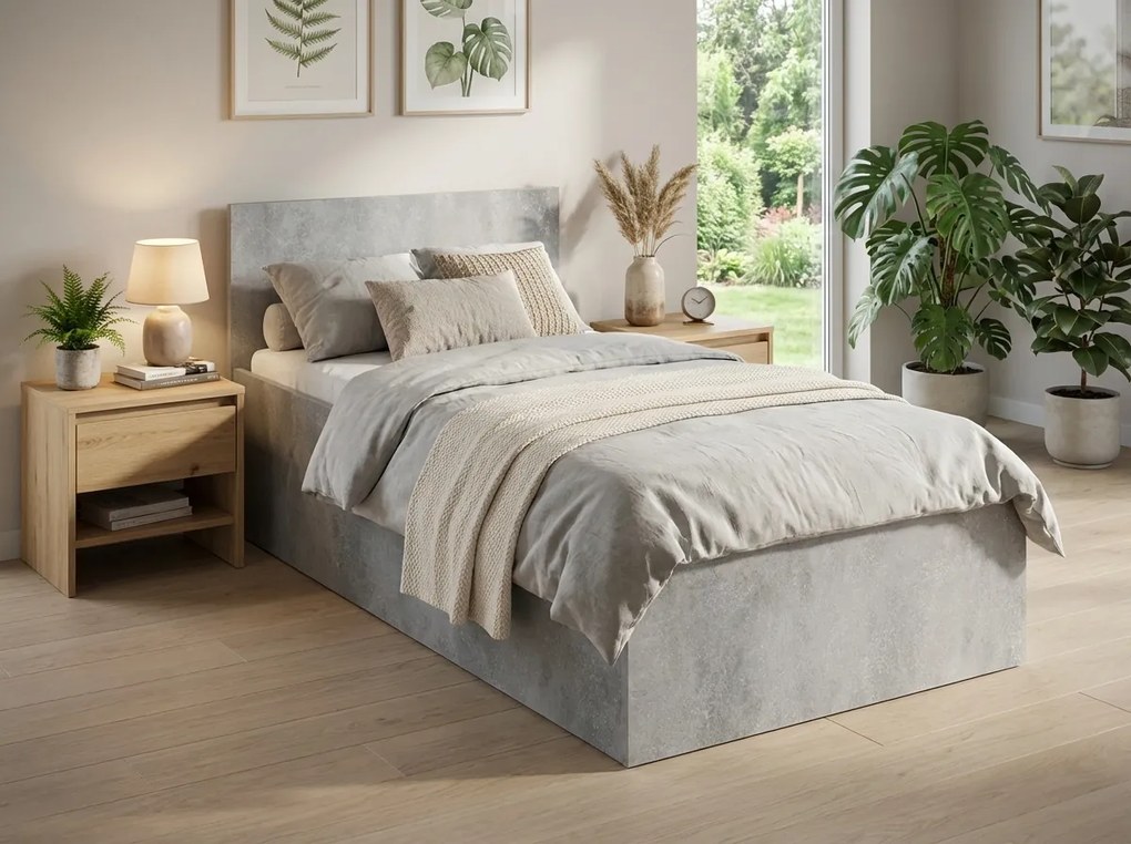 Pat SOFIA 90 x 200 cm, beton Saltele: Cu saltele Deluxe 10 cm, Somiera pat: Cu lamele drepte