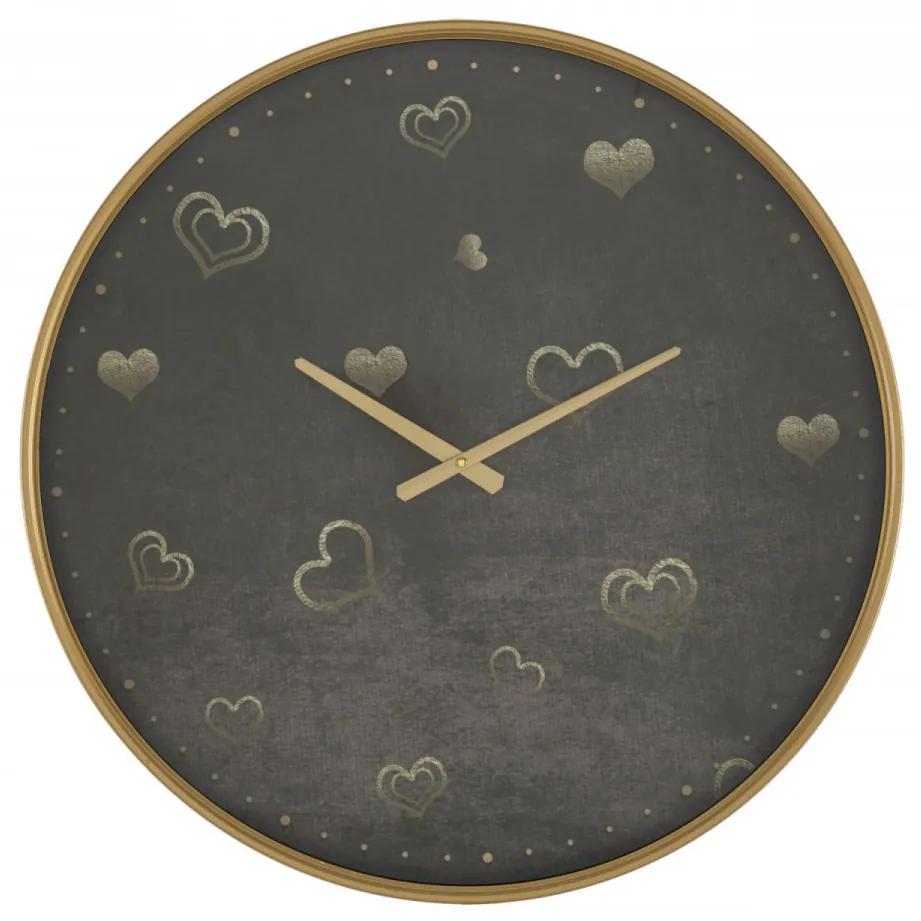 Ceas decorativ negru/auriu din metal, ∅ 60 cm, Hearts Mauro Ferretti