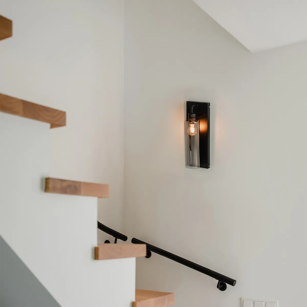Lampa de perete moderna neagra cu sticla fumurie - Stavelot