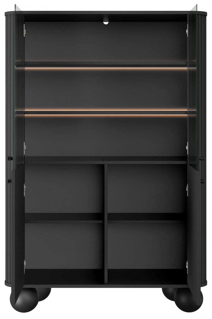 Vitrină Vesper 103 cm cu 4 uși - negru / mânere negre / picioare sferice