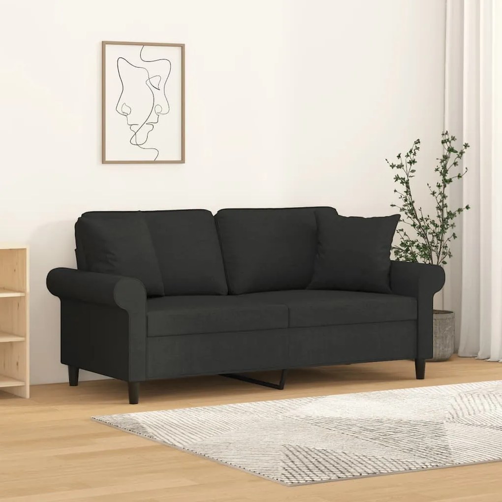 3153245 vidaXL Canapea cu 2 locuri cu perne&pernuțe negru 140 cm textil