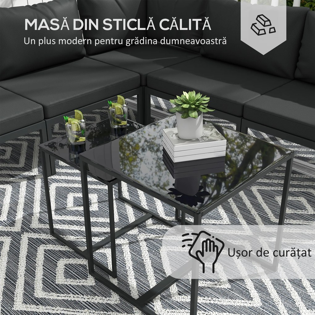 Outsunny Set de Mobilier de Gradina din 7 Piese cu Canapea de Colt, Masa de Cafea, Set de Mobilier Sectional, Gri | Aosom Romania