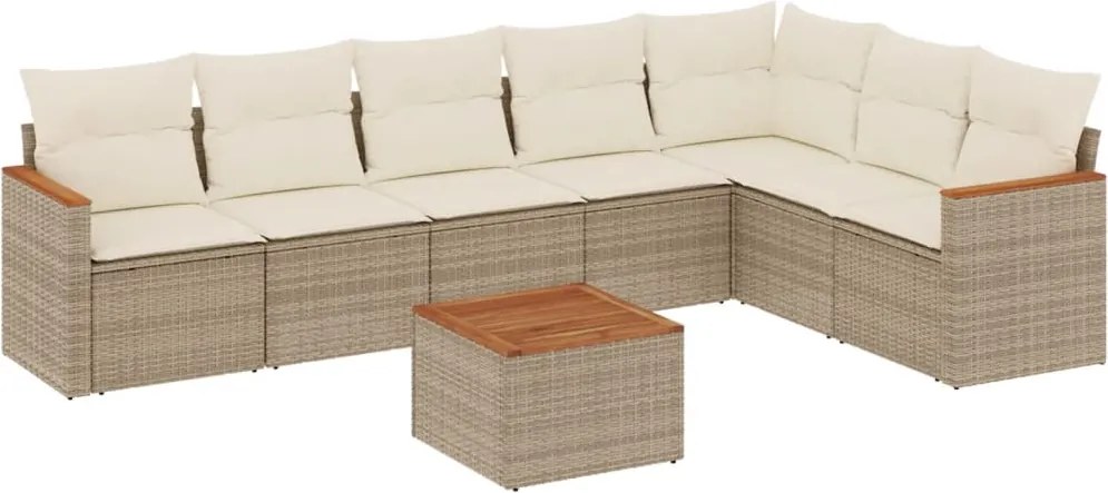 vidaXL Set canapele de grădină, 8 piese, cu perne, bej, poliratan