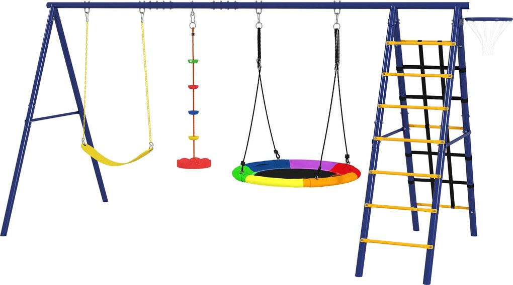 AIYAPLAY Set de Leagăne 6 în 1 pentru Copii cu Cuib Scară Plasă pentru Cățărat Coș 350x183x200 cm Multicolor | Aosom Romania