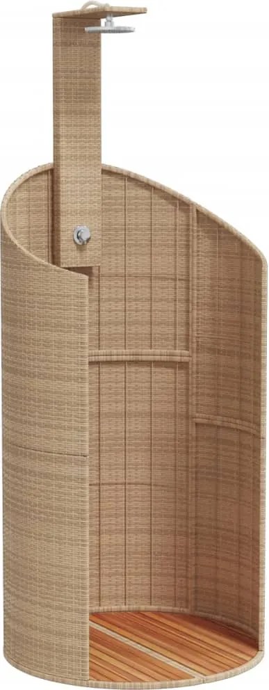 vidaXL Duș de exterior, bej, 100x100x241,5 cm, poliratan/lemn acacia