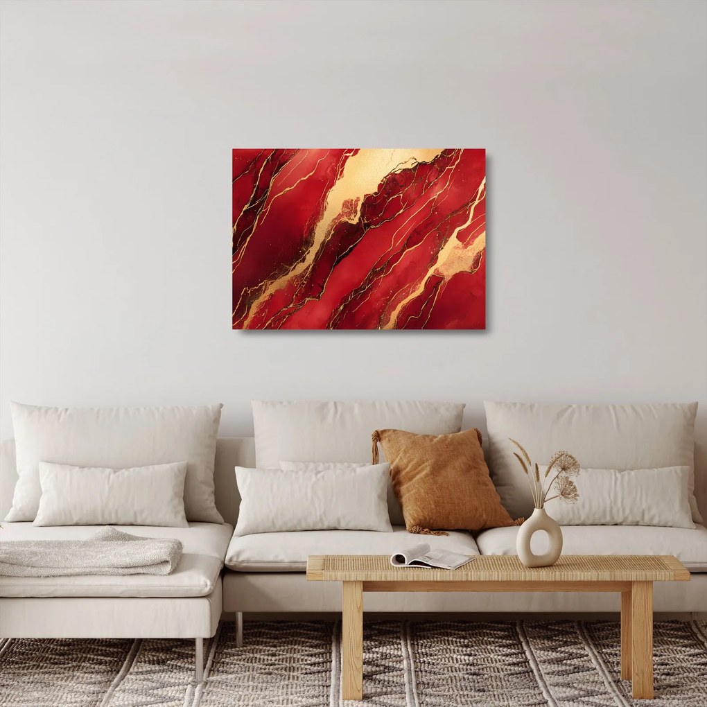 Tablou pe sticlă - Marmură roșu-auriu (70x50 cm)