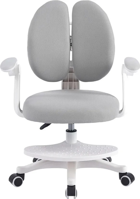 Scaun ergonomic pentru copii, spatar reglabil, suport picioare reglabil, rotativ, Gri