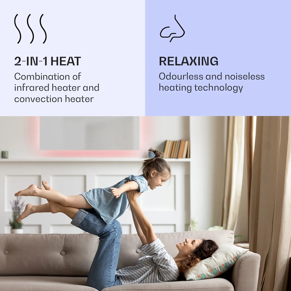 Klarstein Mojave1000 smart, încălzitor inteligent, 2 în 1, Convector cu infraroșu, 120x60cm, 1000W, iluminat RGB